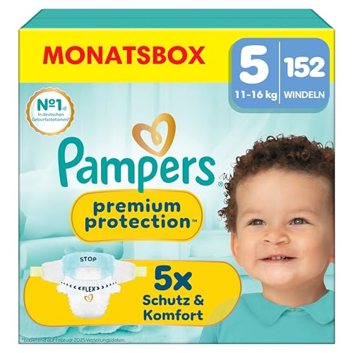 Pampers Premium Protection Größe 5, 152 Windeln, 11kg-16kg, unser Nr. 1 Haut- und Auslaufschutz