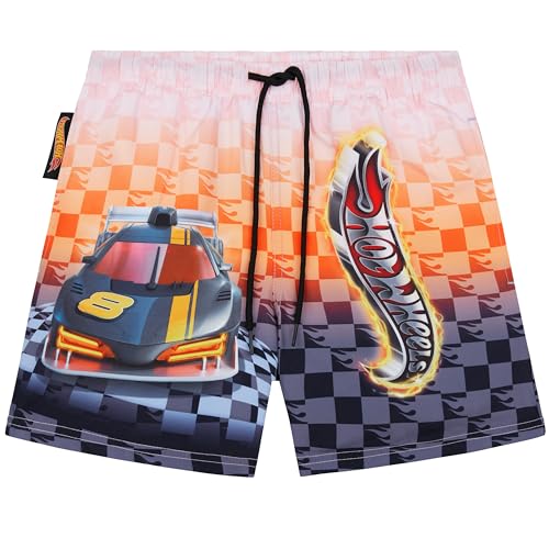 Get Trend Hot Wheels Badehose Jungen Badeshorts 3-8 Jahre, UPF 50+ mit Netzfutter, Verstellbarem Tunnelzug & Taschen, Schnelltrocknend (7-8 Jahre, Multi Hot Wheels)