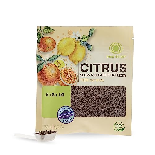 R&R SHOP – Bio-Dünger für Zitrusfrüchte, komplettes Bio-Lebensmittel, langsame Freisetzung, perfekt für Zitronen, Orangen, Mandarinen, Grapefruits und Zitronen im Innen- und Außenbereich – 150 g