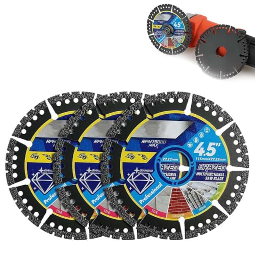 Diamond Multi-Purpose Saw Blades, Diamant-Mehrzweck-Sägeblätter, 4,5-Zoll-Schleifscheibe für Winkelschleifer, Super Dünne Fliesensägeblatt, Trocken/Nass Schneiden für Beton, Stahl, PVC, Holz (3 Stück)