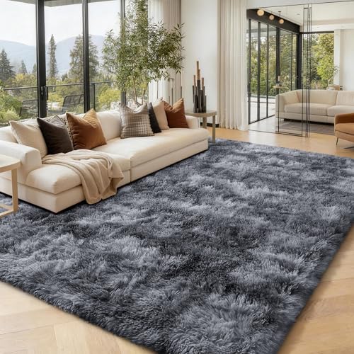 Homaxy Hochflor Teppich Wohnzimmer Anti-Rutsch Unterseite Weich Teppiche Flauschig waschbar Moderner Matte fürs Flur, Kinderzimmer, Schlafzimmer, 120 x 160 cm, Dunkelgrau