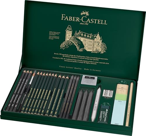 Faber-Castell 112974 - Pitt Graphite Set Zeichenset 26-teilig, professionelles Bleistift & Graphit Set mit Castell 9000, Aquarell Graphit, Kreiden & Zubehör