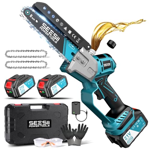 SEESII Mini Kettensäge mit Akku 8000mAh, Akku Handkettensäge 6 Zoll, Bürstenlose Akkusäge mit Automatischem Öler, Kompatible mit Makita Akku 18V, Elektrische Säge für Holz, Ast