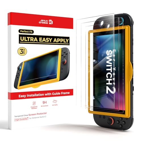 JSAUX 3er-Pack Schutz Glas für Nintendo Switch 2 (2025), Einfache Installation mit Montagerahmen, Ultra HD Displayschutzfolie mit 9H Härte, Kratzfest, Full-Screen Abdeckung, Schutz Zubehör
