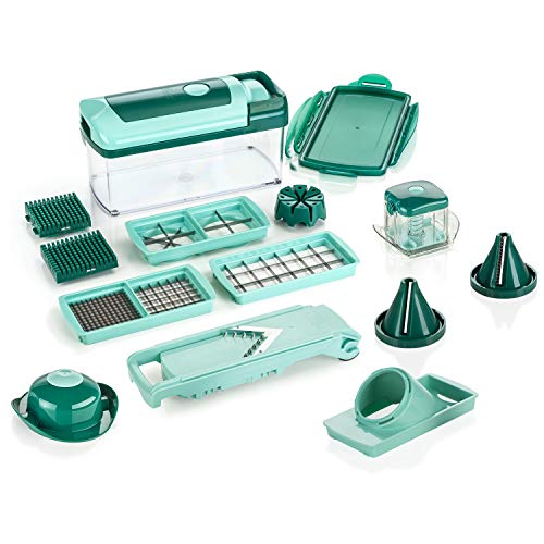 Genius Nicer Dicer Fusion Julietti | 16 Teile | Alles-Schneider | inkl. Slicer, 26.5 x 11.5 x 14.5 cm, Mintgrün