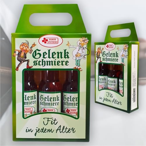 3er Box Kräuterlikör - Gelenkschmiere Fit im Alter und im Ruhestand - 3 x 0,02l 32% vol. alk. | Geschenk zum Ruhestand für Rentner Opa | Humorapotheke Spaßmedizin