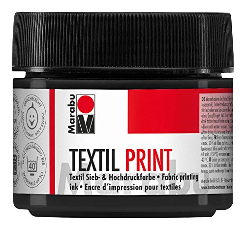 Marabu 17030050974 - Textil Print lampenschwarz 100 ml, Sieb- und Hochdruckfarbe auf Wasserbasis, geruchsneutral und lichtecht, lange Offenzeit, für helle und dunkle Textilien
