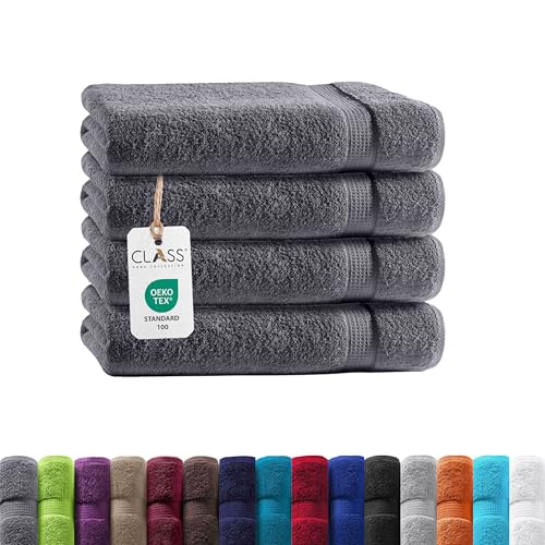 Class Home Collection Frottee Handtücher 50x100 cm – 4er Set Handtuch – Besonders weiche & saugfähige Handtücher aus 100% Baumwolle mit Aufhänger – Anthrazit