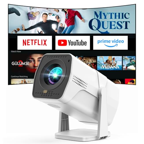 Beamer Kompatibel mit Netflix, Mini Smart Projektor mit WiFi Bluetooth 1080P Full HD, Elektrischer Focus & Automatische Trapezkorrektur, 270° Drehbar Heimkino Beamer Klein, Automatische App-Updates