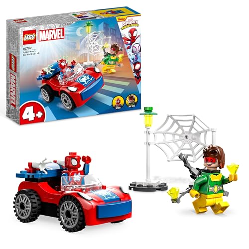 LEGO 10789 Marvel Spider-Mans Auto und Doc Ock Set, Spidey und Seine Super-Freunde, baubares Spielzeug für Jungen und Mädchen ab 4 Jahren, mit im Dunkeln leuchtenden Teilen