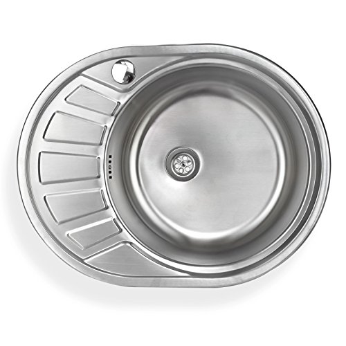 Stabilo-Sanitaer Einbauspüle aus hochwertigem Edelstahl, rundes Spülbecken mit kleiner Abtropffläche links, Küchenspüle in schönen und zeitlos modernen Design