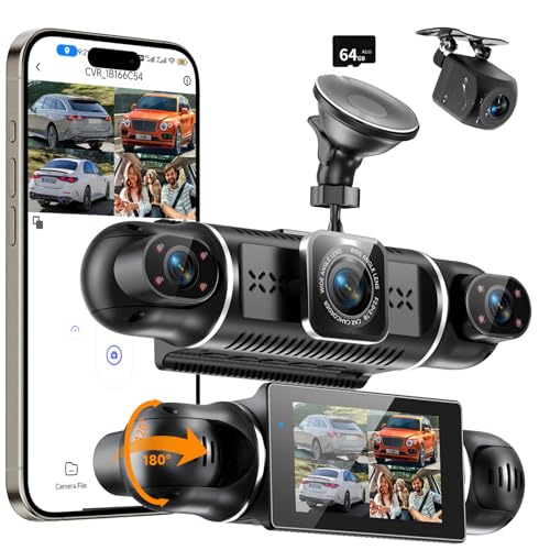 Dashcam Auto Vorne Hinten 4K/1080P,4 Kanal Auto Kamera mit 64GB SD-Karte,360°Dash Cam mit parküberwachung,3