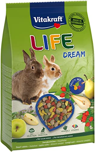Vitakraft Life Dream, Zwergkaninchen Futter, mit Birne, mit Apfel, mit Hagebutte, unterstützt Verdauung und Zahnabrieb, ohne Zusatz von Zucker (1x 1,8kg)