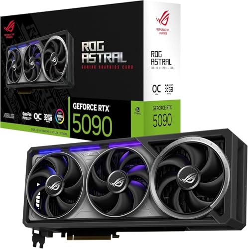 ASUS ROG Astral GeForce RTX 5090 32GB GDDR7 OC Edition Gaming Grafikkarte (Nvidia GeForce RTX5090, Vier Lüfter, 3.8-Slot-Design, PCIe 5.0, 2X HDMI 2.1b, 3X DisplayPort 2.1a, Schwarz)