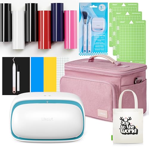 Likcut Glee S501 Plottermaschine, Mini Schneideplotter Verfügbar mit Plotterfolie Textil Set, Einsteigerset inklusive Tragetasche, Blau