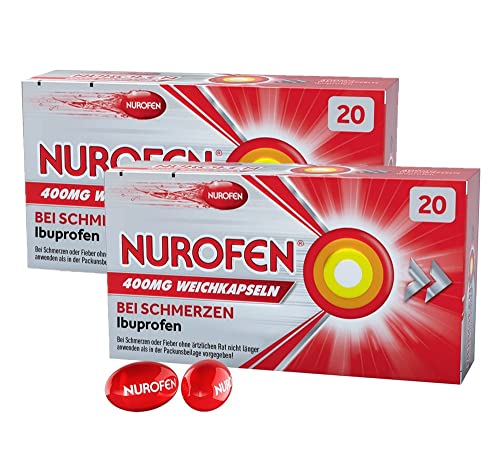 Doppelpack NUROFEN Weichkapseln 400 mg Ibuprofen bei Schmerzen - 2X so schnell vom Körper aufgenommen, langanhaltende - Wirkung durch flüssiges Ibuprofen - 2 x 20 Weichkapseln
