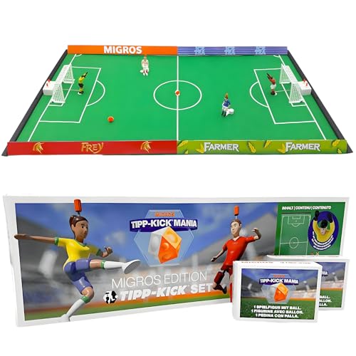 TIPP-Kick Mania Tischfußball spielfertiges Spielset mit 2 Spieler, 2 Torhüter, 2 Plastiktore, 2 Bälle, 4 Banden, 1 Spielfeld aus Filz | Tischfussballspiel | Tischkicker-Spielfläche ist: 80x47cm