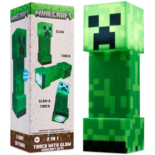 Minecraft Creeper Taschenlampe Kinder, 3-in-1 LED Nachtlicht mit Timer, USB-C batteriebetriebene Lampe, Kinderzimmer Deko, Geschenkidee für Jungen und Mädchen