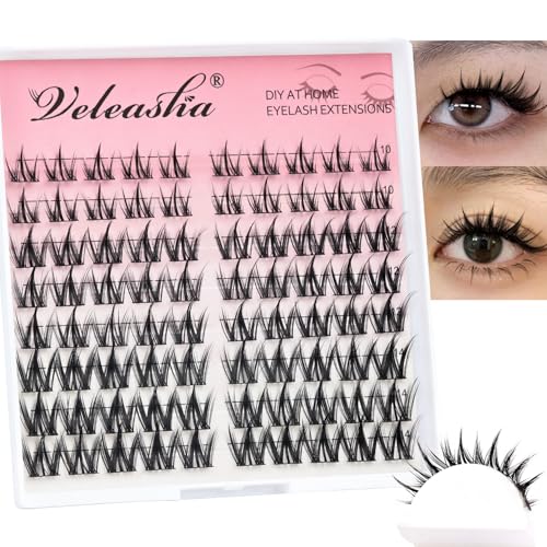 Veleasha Manga Wimpernsträhnen 80PCS Anime Wimperncluster C Curl Stachelige Clusterwimpern Natürliche Wimpernsträhnen Wimpernverlängerung DIY zu Hause pestañas postizas (Begonia C-10-14MIX)