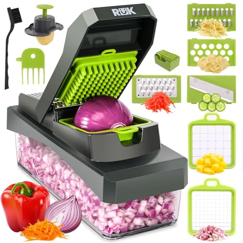 RüK 10-in-1 Gemüseschneider Zwiebelschneider, Mandoline Gemüsehobel, Zerkleinerer, Obstschneider - Vegetable Chopper, ABS