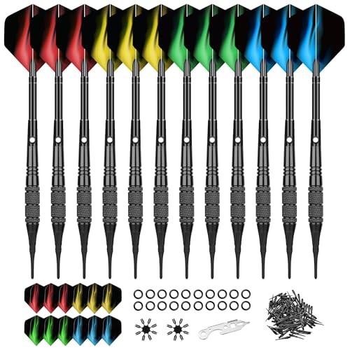 WayArrival Dartpfeile mit kunststoffspitze für elektronische dartscheibe 12 Stück Soft Darts Pfeile Set,18 Gramm Profi Softdarts dartpfeil