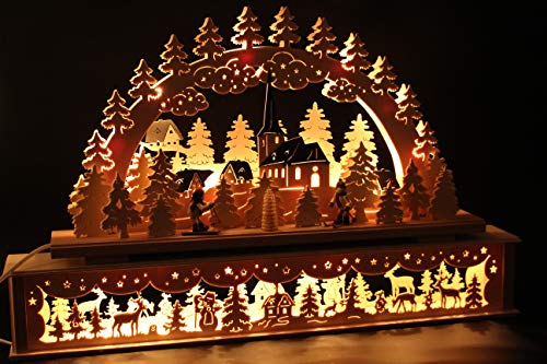 SchwibboLa Original Erzgebirgischer Schwibbogen mit Erhöhung Lichterbogen XXL Verschieden Größen FREIE Auswahl (Motiv12: 72x45cm (BxH))