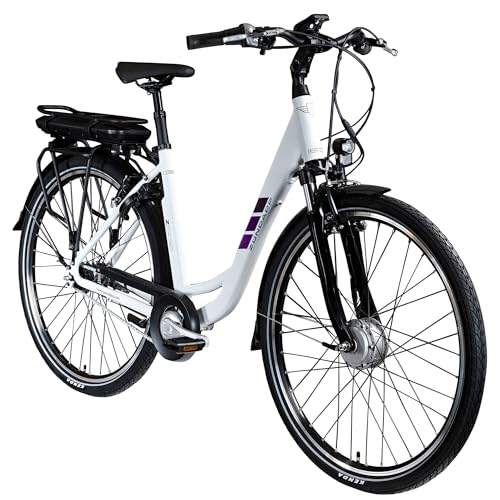 ZÜNDAPP Z502 E Bike Damen 28 Zoll Pedelec 155-180 cm Elektrofahrrad 7 Gang Damenfahrrad 522 Wh E Fahrrad (weiß/lila, 50 cm)