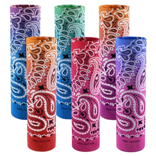 BOUBONI 6 Stück 100% Baumwolle Bandana Paisley Bandanas Vielseitiges Kopftuch Multifunktionstuch Kopftücher Halstücher Damen Männer (Weiß) (6, Regenbogen)