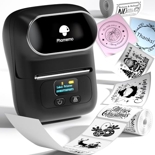 Phomemo M110 Etikettendrucker Bluetooth, Tragbarer Etikettendrucker Selbstklebend, Thermo Label Printer für Barcode, Einzelhandel, Büro, Schule, Kompatibel mit Telefonen und PC-System - Schwarz