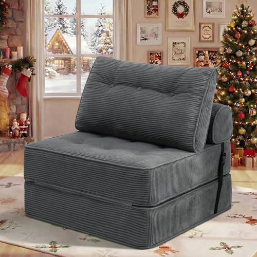HOMMPA Faltbares Schlafsofa umwandelbarer 3-in-1 Sofa Bett Schlafsessel mit Kissen Sitzsack-Sofa Stuhl Komfortable Schlafcouch Bodensofa-Lounge für Schlafzimmer Wohnzimmer Grau 80CM