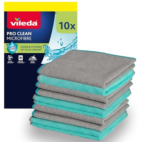 Vileda Pro Clean Mikrofasertücher mit aktiven Enzymen Großpack | Reinigungstücher mit überlegener Reinigungskraft | Maschinenwaschbar | 10er Pack
