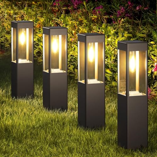 Joomer Solarlampen für Außen Garten, LED Solarleuchten für Außen Warmweiß Quadrat Wegeleuchte Gartenleuchte Wetterfest für Terrasse Rasen Terrasse Auffahrt Deko, 4 Stück