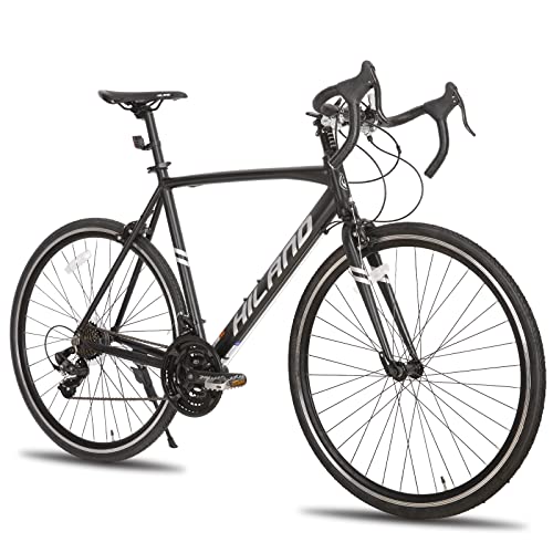 HILAND 700C Aluminium Rennrad Road Bike, Shimano 21 Gänge 28 Zoll schwarz Gravelbike für Herren & Damen 57cm