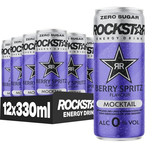 Rockstar Energy Drink Mocktail Berry Sprit Zero Sugar, EINWEG (12 x 330 ml) – Geschmack von Beeren, ohne Zucker und alkoholfrei (0,0% vol.)
