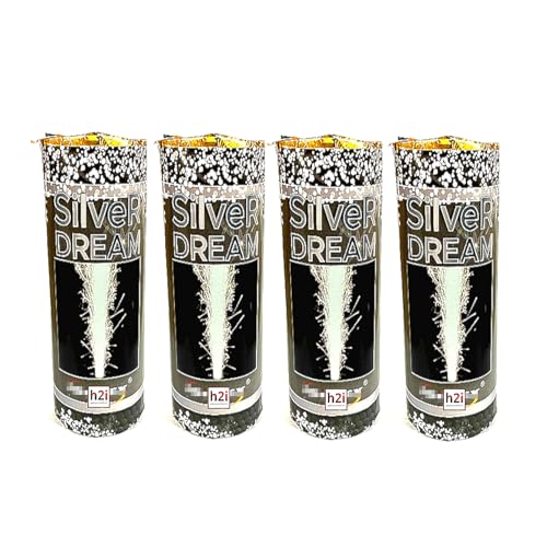 h2i Silver Dream Vulkan | 4 Stück | ca. 20 Sek. Effektdauer | Silberner Funken‑Effekt | Outdoor‑Fontäne Kat. F1 | Ganzjahresartikel