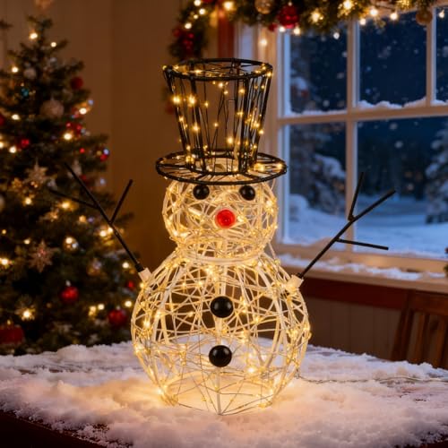 LEDYA Weihnachts-Schneemann Lichterdeko, 400 LEDs Warmweiß, 30,5 cm Weihnachtsdeko für Innen/Außen mit Timer, netzbetrieben, 2 Lichtmodi Blinken & Dauerlicht, ideal für Schlafzimmer, Garten, Party