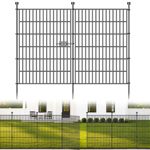 Dekorativer Gartenzaun, Hundezaun für den Außenbereich, Rostfreier Metallzaun, Temporärer Tierzaun als Barriere für Garten, Hof und Terrasse | Gesamtgröße 101 cm (H) x 720 cm (L), 10 Paneele mit Tor