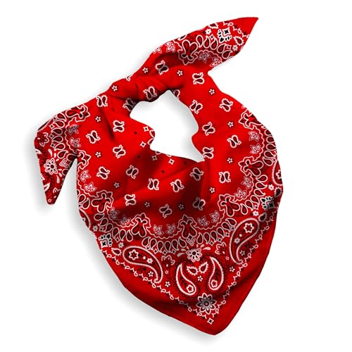 Geschenkverpackung Bandana für Damen & Herren - 100% Baumwolle (Cotton Bandana), Paisley-Muster, 55x55 cm, 1er Pack, Rot - Großes Halstuch Bandanna Cowboy-Tuch