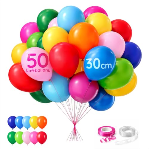 Luftballons 50 Stück Latex 30 cm mit Band für Geburtstag und Hochzeit