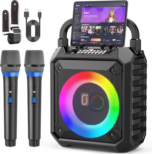JYX Karaoke Maschine mit 2 kabellosen Mikrofonen, Bluetooth 5.3, 80W Lautsprecher, 6,5-Zoll-Bass, bis 12 Std., LED-Licht, USB/TF/AUX, tragbares Karaoke Set für Kinder und Erwachsene
