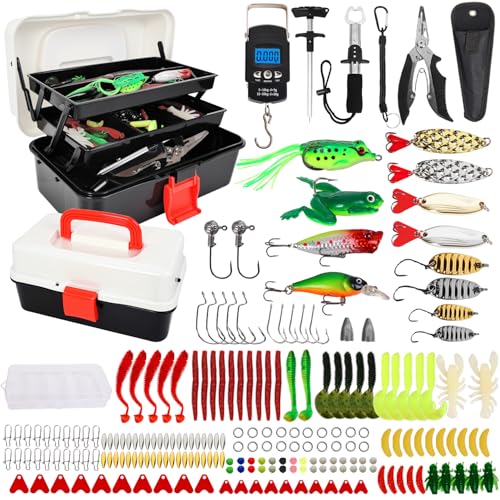 213-Teiliges Angelzubehör-Set,Angelkoffer mit Zubehör Angelset mit Blei-Gewichten,Haken,Angelköder,Angelausrüstung Komplett Anfänger Profi für Barsch,Bluegill,Crappie,Angeln