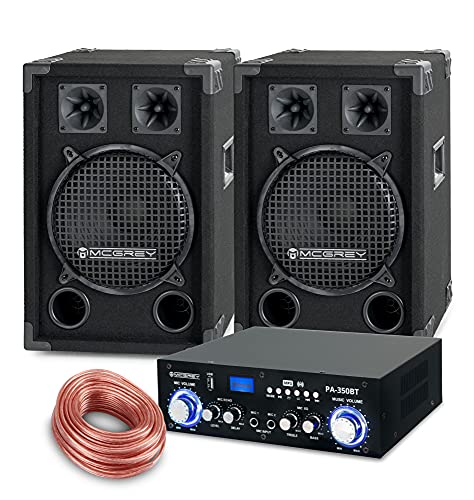 McGrey PA Komplettset DJ Anlage PowerDJ-1200 (System mit Partyboxen, Lautsprecher, 2 x 400 Watt, Bluetooth-Endstufe, Verstärker, Lautsprecherkabel)