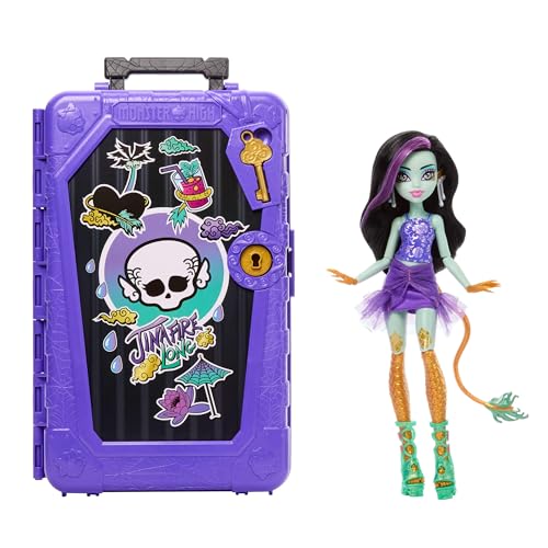 Monster High Skulltimate Secrets Jinafire Long Puppe und Zubehörset, Destination: Gore-geous Oasis mit Koffer und über 19 Zubehörteilen wie Kleidung, JDR52