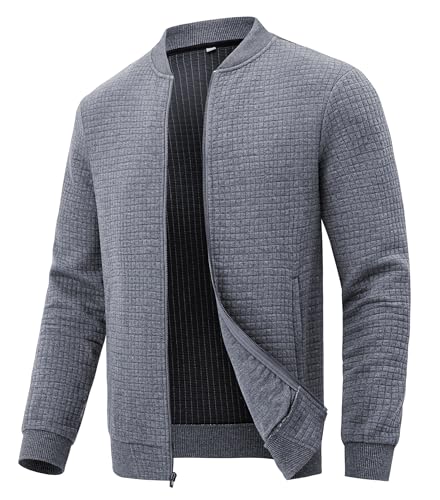 Huayuzh Jacke Herren Bomberjacke Winter Karierten Jacquard Freizeit Alltag Leicht übergangsjacke mit Reißverschlusstasche Grau L