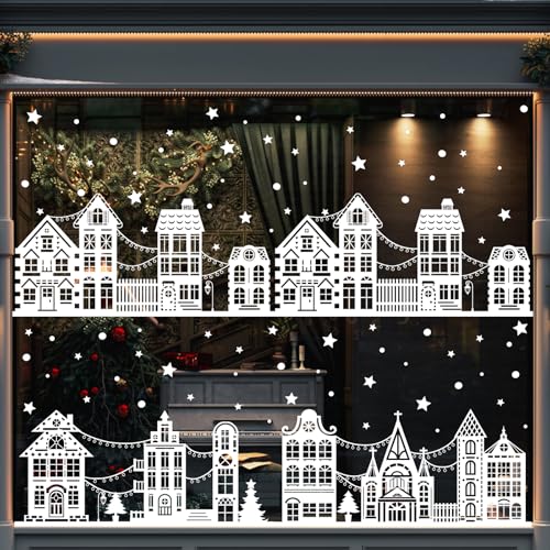 DTYDECLE 10 Blätte Weis Weihnachten Fensterbilder Häuser Fensterbilder
