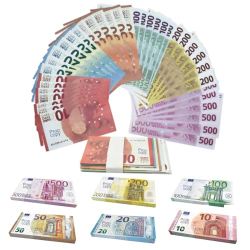 300 Blätter Spielgeld Euro Scheine Originalgröße, Enthält 6 Werte 10/20/50/100/200/500, Fake Geld, Prop Money, Falschgeld Spiel Geld Movie Moneys für Zauberrequisiten Studium Filmen Money Gun