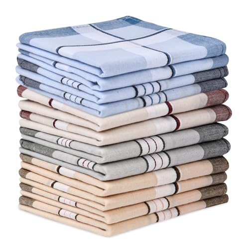Aomig Taschentücher Herren, 12 Stück Baumwolle Stofftaschentücher Set, Traditionelle Taschentücher Stoff Herren Handkerchief, Wiederverwendbar Herrentaschentücher, 40cm x 40cm(A)