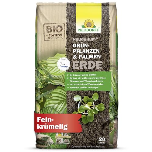 Neudorff NeudoHum Grünpflanzen und Palmenerde 20 Liter - Torffreie Bio Erde für Palmen vorgedüngt - Monstera Erde ohne Torf fördert gesunde Zimmerpflanzen und grüne Blätter - 100% vegan
