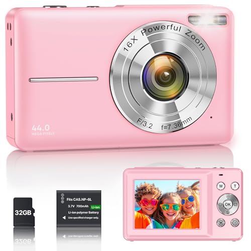 Digitalkamera 1080P 44MP Vlogging Kamera für Kinder Jugendliche, FHD Kompaktkamera Fotokamera mit 2,4