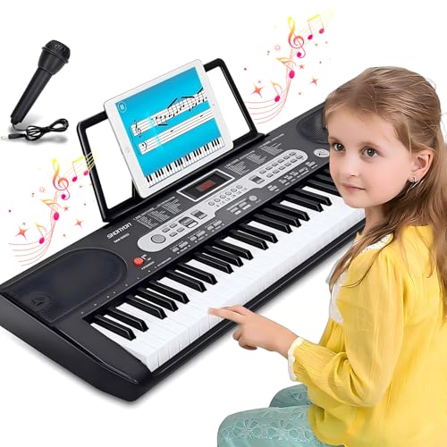 Asdsed Piano Keyboard für Einsteiger, 61 Tasten Elektronisches Klavier mit Notenständer, Lernmodi, Mikrofon, E-Piano Geschenk für Kinder ab 7 Jahre (Schwarz ohne Ständer)